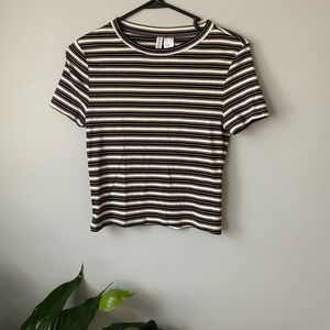 H&M green, black, and white striped t-shirt